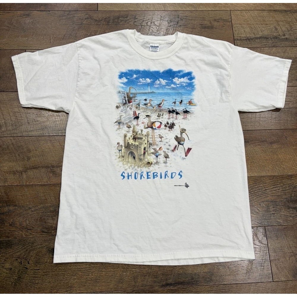 Vintage Shore Birds Beach Graphic Tee White XL